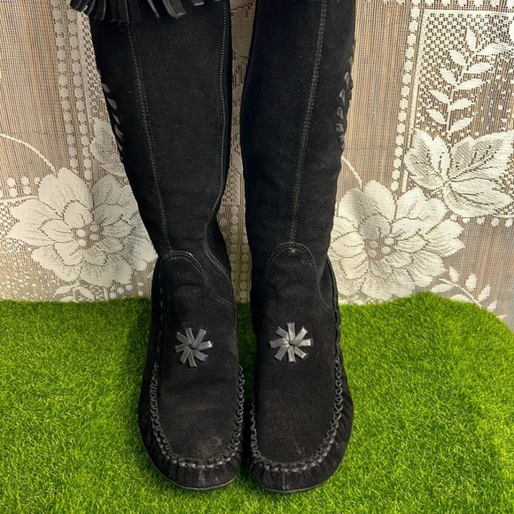 Bronx Vintage Boho Suede Gypsy Moccasins Fringe Tassel Kitten Heel Boots - Picture 8 of 14